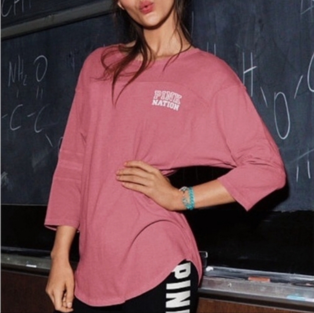 PINK by Victoria's Secret PINK Nation Baseball style tee & 3/4 Black Leggings